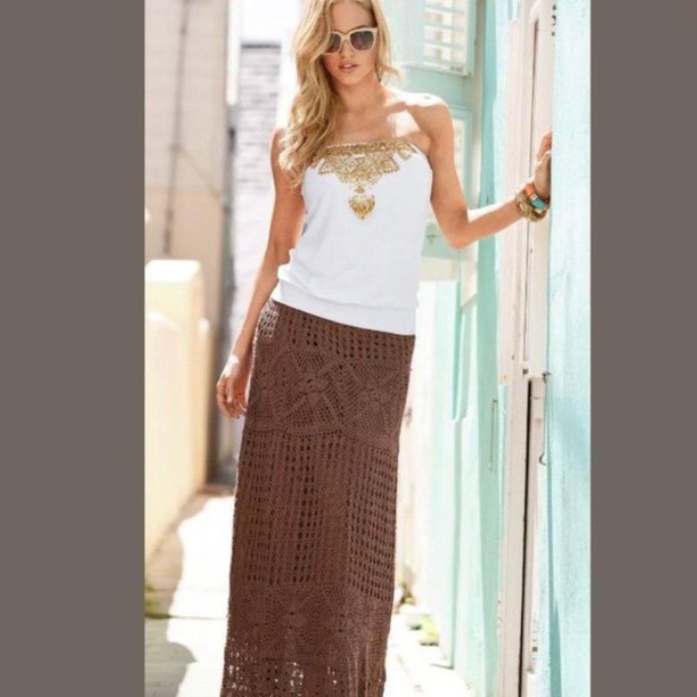 Boston Proper Crochet Boho Maxi Skirt, Medium.